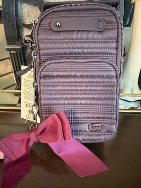 lug skeeter bridge mini Bow Quilted Crossbody Phone Bag in Plum